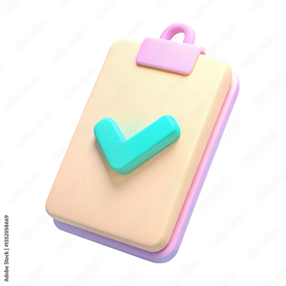 Poster 3d clipboard with checkmark isolated on transparent background