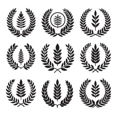 set laurel sign wreaths wings and banners for logo design set vector