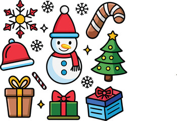 line art color vector Christmas icon set 