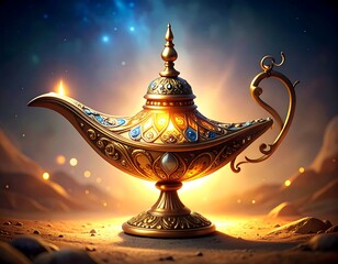 illustration of a magic lamp on a white background