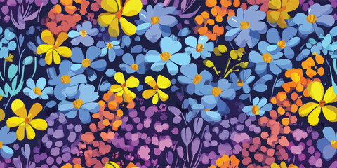 Vibrant Meadow Floral Seamless Pattern Graphic Botanical Vector Design for Apparel and Decor
