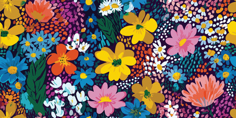 Stylized Wildflower Seamless Pattern Bold Botanical Vector Art for Modern Design and Print