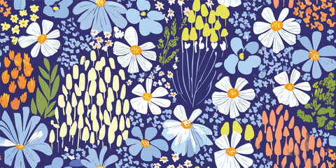 Stylized Wildflower Seamless Pattern Bold Botanical Vector Art for Modern Design and Print