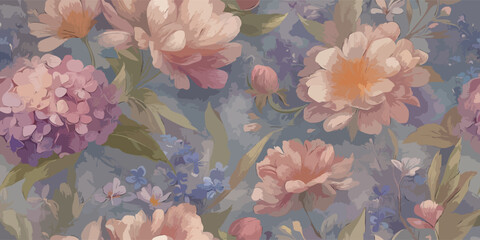 Luxurious Painted Bloom Seamless Pattern Impressionist Floral Vector for Interiors and Fashion
