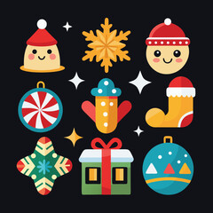 Fototapeta premium line art color vector Christmas icon set 