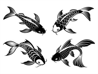 hikari fish sihouette black vector bundle