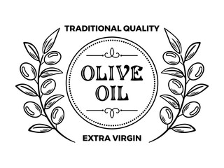 vector illustration features elegant olive branches combined with a beautifully designed olive oil label, showcasing the essence of Mediterranean heritage, freshness and premium quality