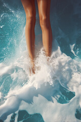 female legs with a waves in the water