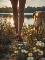 walking on the beach at sunset