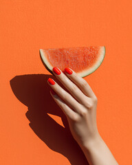 woman hands holding red watermelon