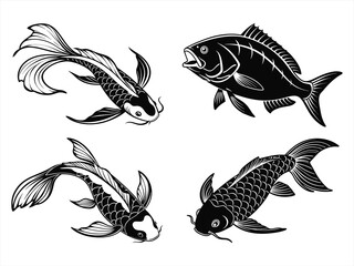 kujaku fish sihouette black vector bundle