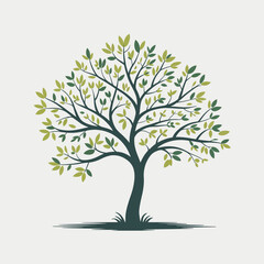 Stylized silhouette of a lush green tree with a thick trunk and spreading branches