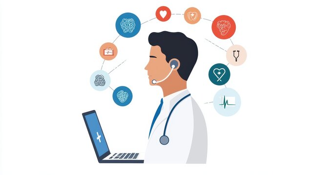 Healthcare Professional Using Technology for Virtual Consultation and Patient Care Management in a Modern Medical Environment
