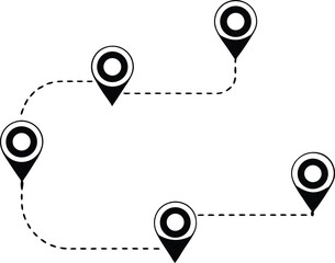 Map Route with Location Pins and Dashed Path