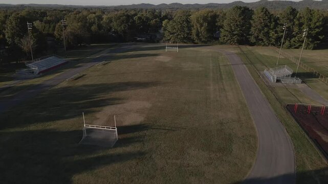 Sunset sports field in rural mountains