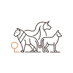 Line art Animals: lion, tiger, icon logo design