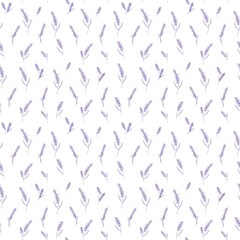 Seamless contour  pattern with graceful lavender branches drawn in the linear sketch technique on a white background for fabric, bed linen, wallpaper, packaging, covers.