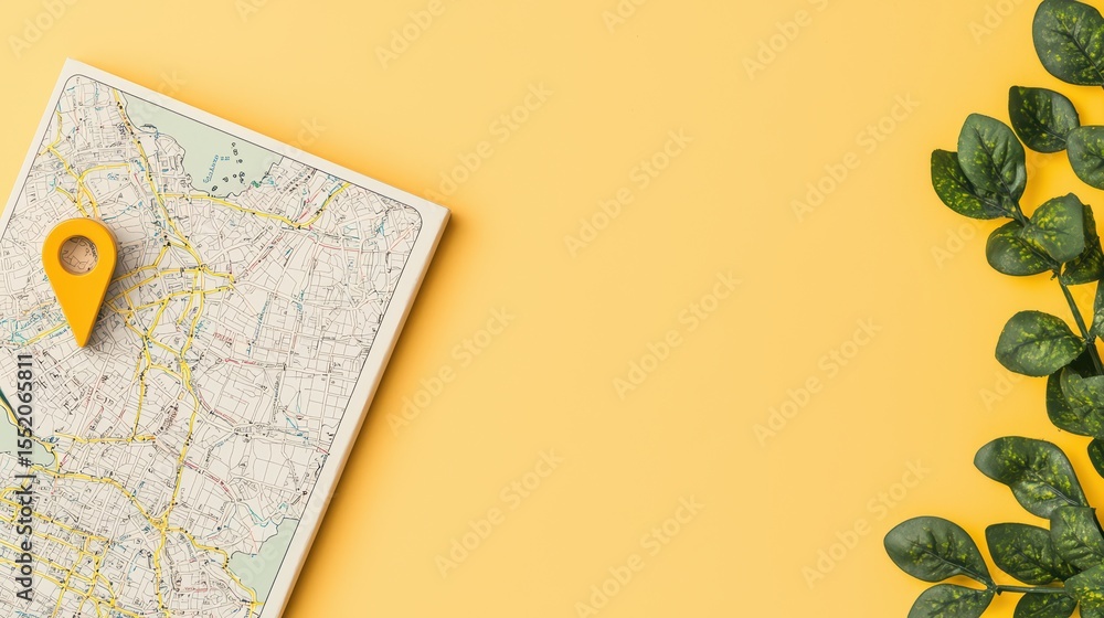 Aufkleber bright yellow background with map and pin marker for navigation concept