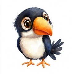 Fototapeta premium Whimsical Portrait of a Cartoon Bird with Big Eyes and a Large Beak