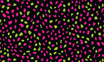 Neon pink and neon green leopard print pattern on a black background, a seamless repeating pattern, a seamless repeating pattern design, a seamless overlay, in a minimalistic vector art style