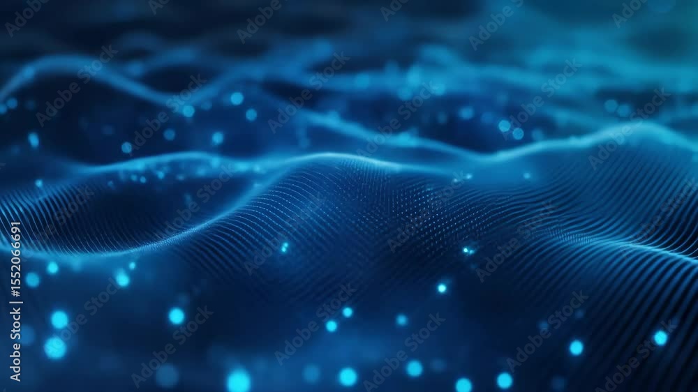 Poster abstract blue digital wave surface with glowing particles. futuristic technology, big data network a