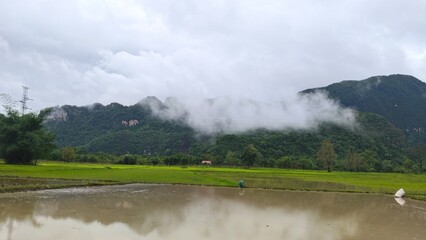 mountain landscape with lake and mountains