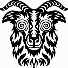 Obraz premium Psychedelic Goat Head Tribal Art 60s Retro Vector Illustration