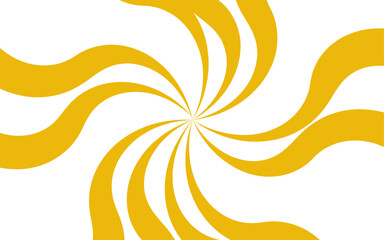 Abstract high-energy radial burst design with bright yellow and white wavy stripes. Symmetrical curved segments, a hypnotic, sunburst optical illusion. Swirling motion dynamic vintage pop-art.