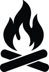 Silhouette Campfire with Burning Flames and Logs Vector Illustration