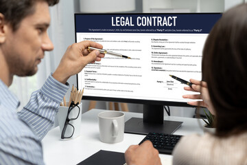 Digital legal contract provide terms and conditions document on computer screen ready for online...