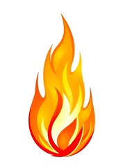 High-resolution vector flame with symmetrical pyramid shape, 15&ndash;20 layered tongues, glowing embers, and smooth gradient from red to white on a clean white background