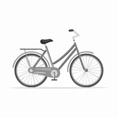 A flat vector illustration of a bicycle with an urban theme, rendered in monochrome gray tones, perfect for city-related designs or minimalist graphics.