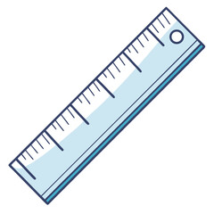 Blue framed ruler shows scale with small hole on white background is transparent
