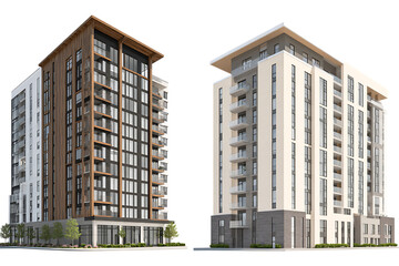 Two modern apartment buildings, different designs