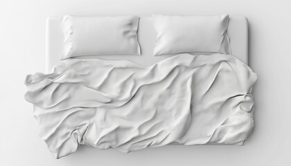 Bird'S Eye View Of Unmade Bed Sheets And Pillow. The Perspective Is From Above Capturing The Disheveled Appearance Of The Bed.