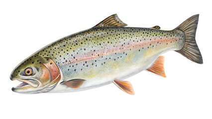 Fototapeta premium Trout frequently consumed freshwater fish in man on a white background PNG. AI GENERATED