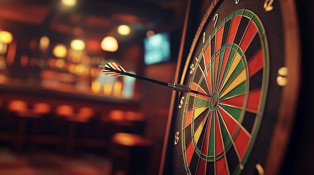 Dart hitting dartboard in a pub, game, competition, sport, leisure, entertainment