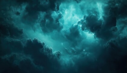Dramatic Sky With Clouds: Black, Blue, Green Night Sky, Thunderstorm, Dark Teal - Ominous And Frightening View Of The Night Sky.