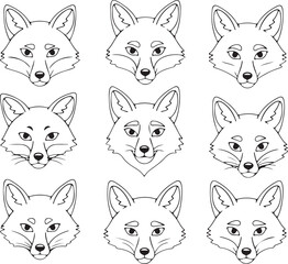 Nine Fox Head Illustrations: Repeating Pattern Design Elements