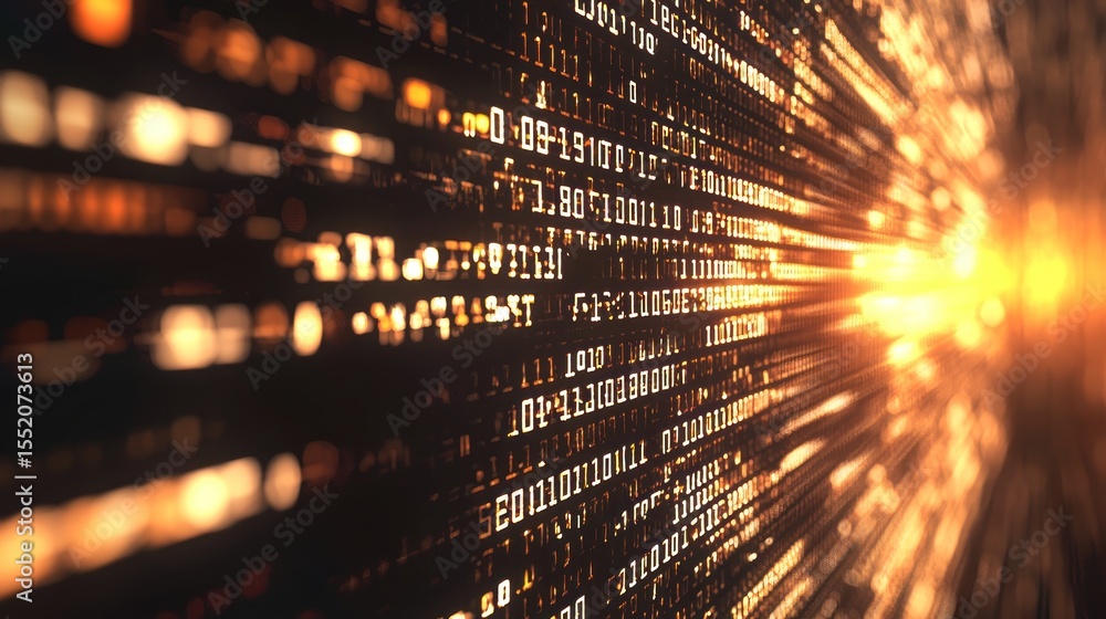 Poster digital stream: binary code in motion