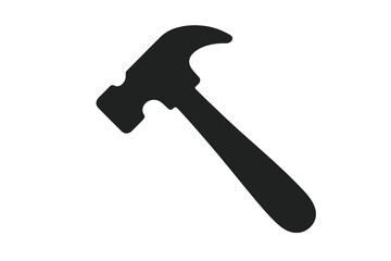 Silhouette of a claw hammer with curved handle in black.
