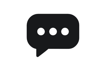 Speech bubble icon with three dots, representing message or conversation in minimal solid style.