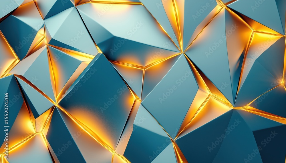 Poster luxurious abstract blue polygon triangles with golden and lighting effect pattern. a sophisticated a