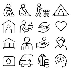 Fototapeta premium High quality and unique Homelessness, Social Aid line icon set