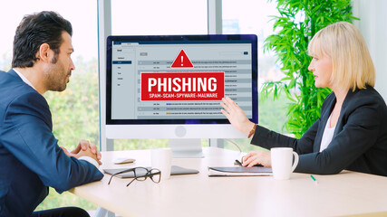 Cyber security software show alert of cyber attack for protection snugly. Danger from virus,...