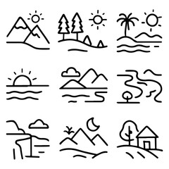 High quality and unique Landscapes line icon set