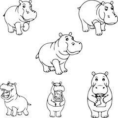 Cute Hippopotamus Illustrations: Line Art Collection for Design Projects