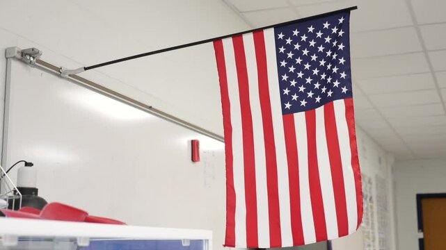 American flag displayed in classroom setting