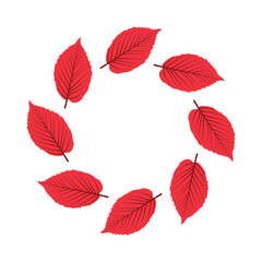 Vibrant Red Leaf Wreath: Autumnal Design Element, Circular Frame, Blank Space, Minimalist Style.