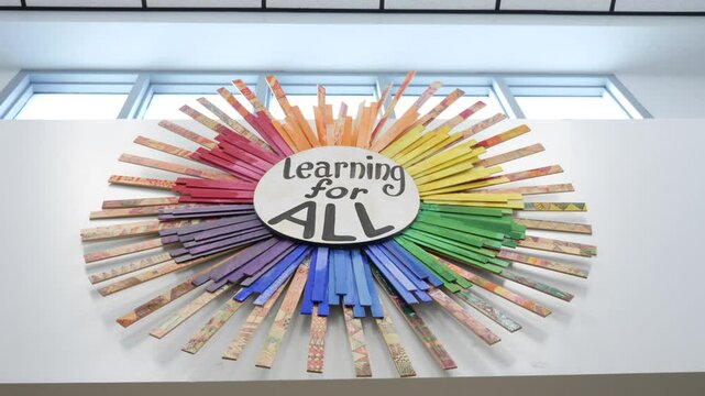 Colorful learning display in community center